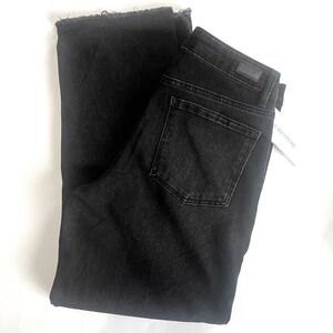 Blue Revival Black Stone Wash Straight Leg Cropped Jeans Frayed Hem‎ Size 29